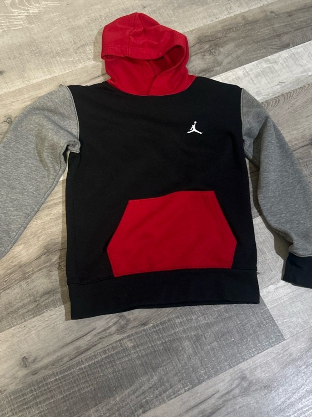 Jordan Black & Red & Gray Colorblock Pullover Hoodie
